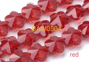 Manik kaca flower facet 10 mm red