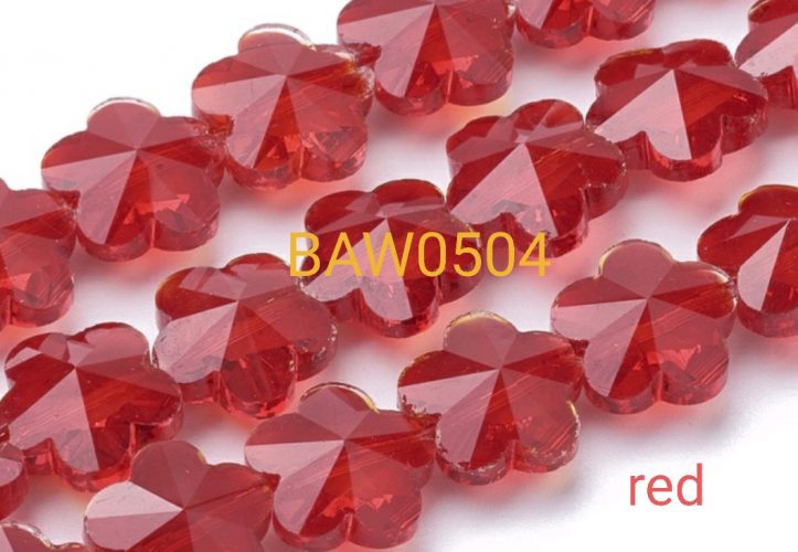 Manik kaca flower facet 10 mm red