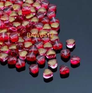 Manik-manik kaca hati 6 mm red glitter