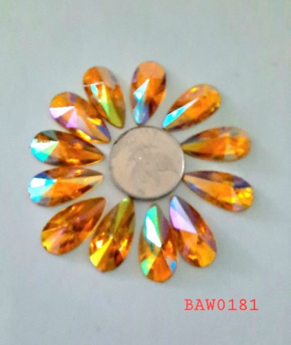 Acrylic flatback teardrop glue on Gold AB