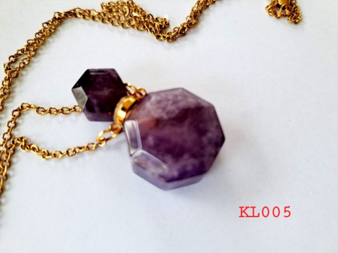 Kalung liontin botol parfume natural amethyst rantai gold