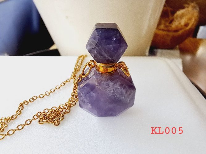 Kalung liontin botol parfume natural amethyst rantai gold