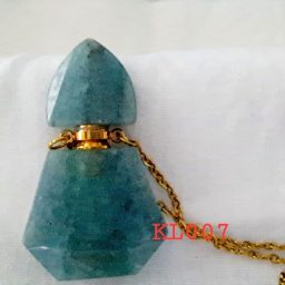 Kalung liontin botol parfume natural green quartz rantai gold