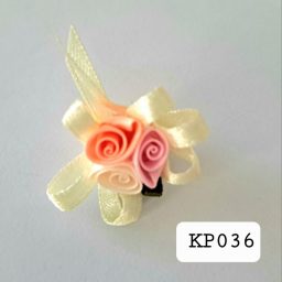 Bunga 3 kuntum bunga pink salem krem pita broken white