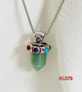 Liontin pendulum green adventurine hiasan 7 cakra rantai stainless steel Warna silver