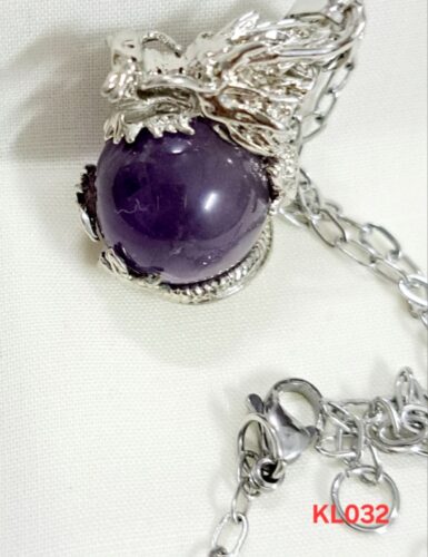 Kalung liontin dragon ball amethyst rantai stainless steel
