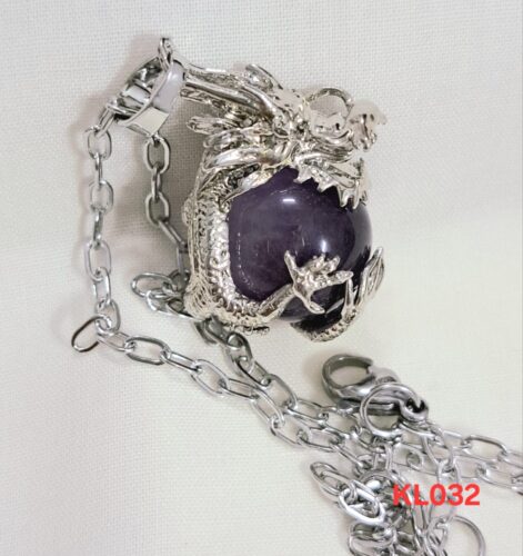 Kalung liontin dragon ball amethyst rantai stainless steel