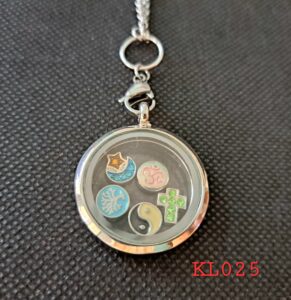 Kalung Floating locket warna silver isi 5 simbol rantai stainless steel silver