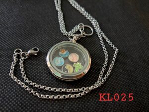 Kalung Floating locket warna silver isi 5 simbol rantai stainless steel silver