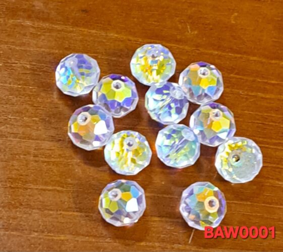 Manik-manik kristal cina bentuk rondelle 10 mm warna clear AB isi 12 pcs (BAW0001)