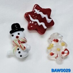 Manik kaca lampwork natal manusia salju, biskuit merah dan pohon natal clear