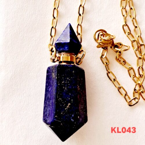 Kalung liontin Hexagon bottle parfume natural lapis lazuli rantai gold