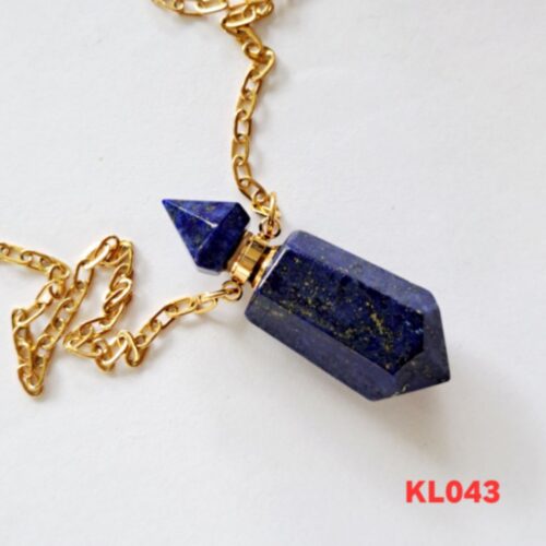 Kalung liontin Hexagon bottle parfume natural lapis lazuli rantai gold