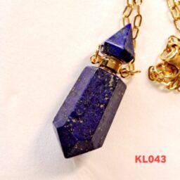 Kalung liontin Hexagon bottle parfume natural lapis lazuli rantai gold