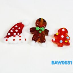 Manik lampwork natal pohon natal merah, manusia jahe, topi Natal