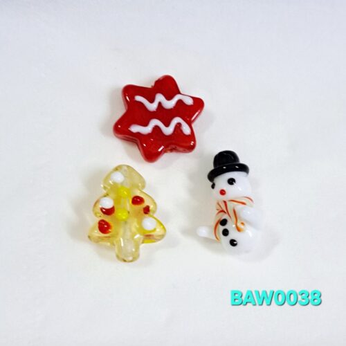 Manik lampwork natal manusia salju, pohon natal yellow clear dan biskuit merah