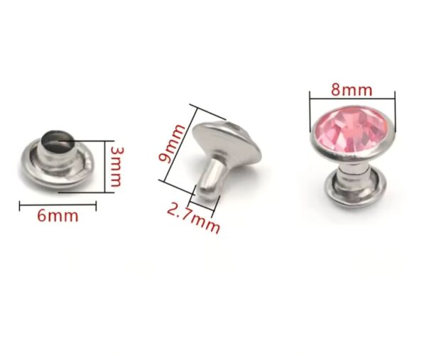 Rivet 8 mm acrylic rhinestone warna light pink