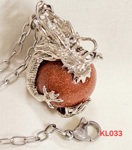 Kalung Liontin Naga Dragon Ball Sand Stone-Rantai Stainless Steel Silver (KL033)