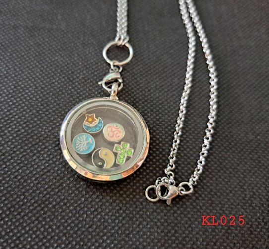 Kalung Floating locket silver 5 charm simbol