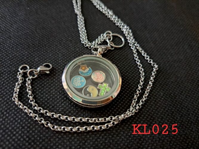 Kalung Floating locket silver 5 charm simbol