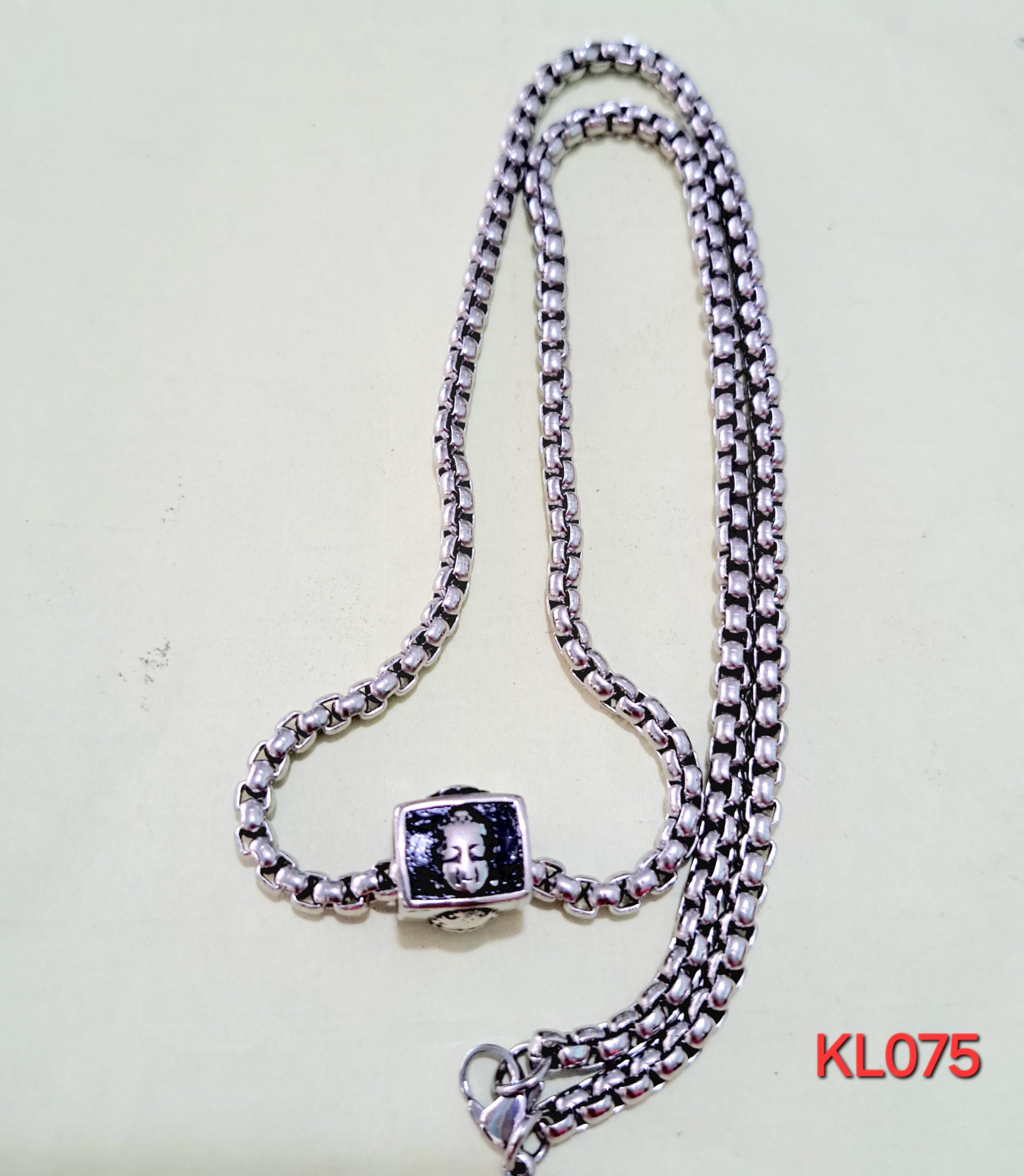 Kalung rantai stainless steel 2 mm buddha charm cube 316L