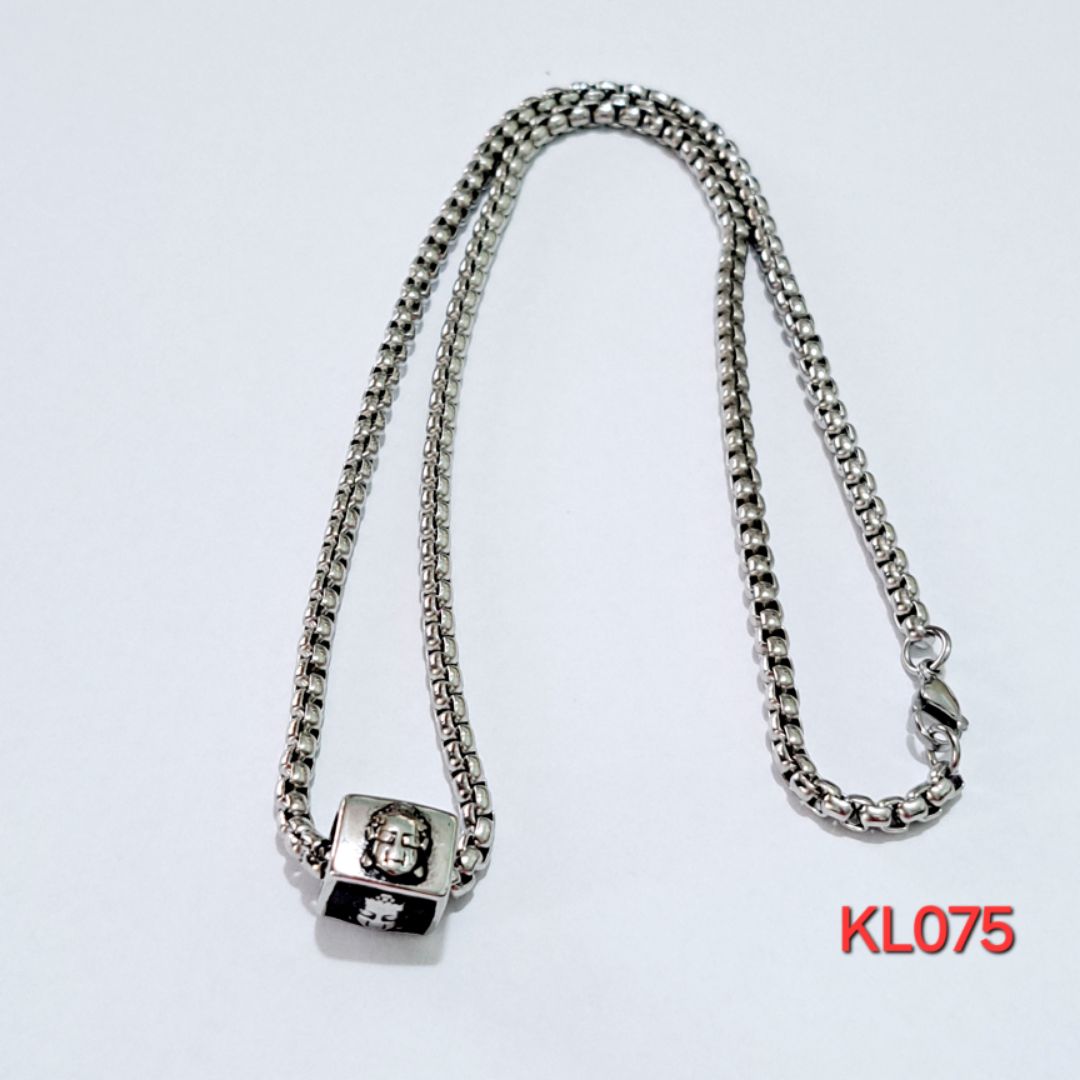 Kalung rantai stainless steel 2 mm buddha charm cube 316L