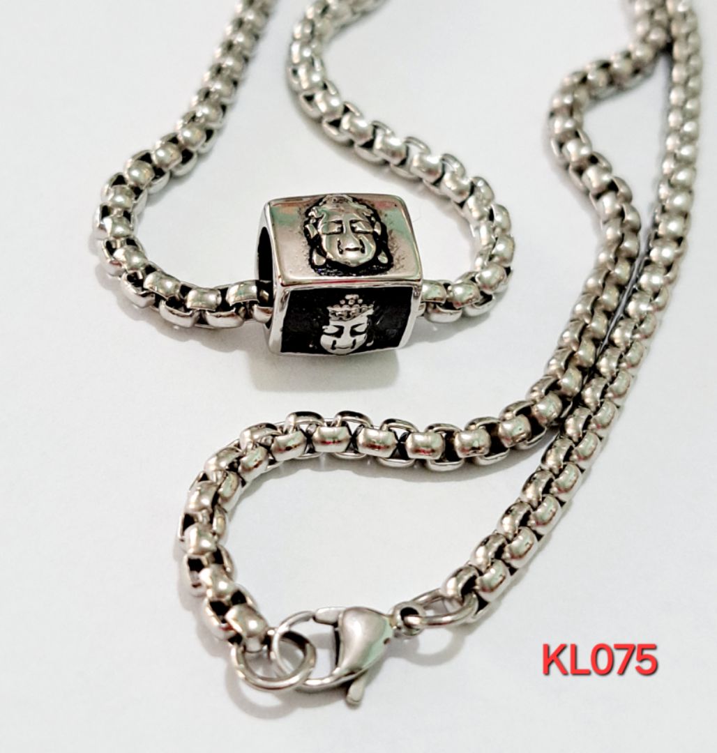 Kalung rantai stainless steel 2 mm buddha charm cube 316L