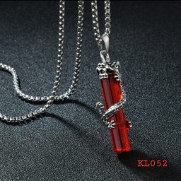 Kalung Naga Pilar Kaca Merah Rantai Stainless Steel (KL052)