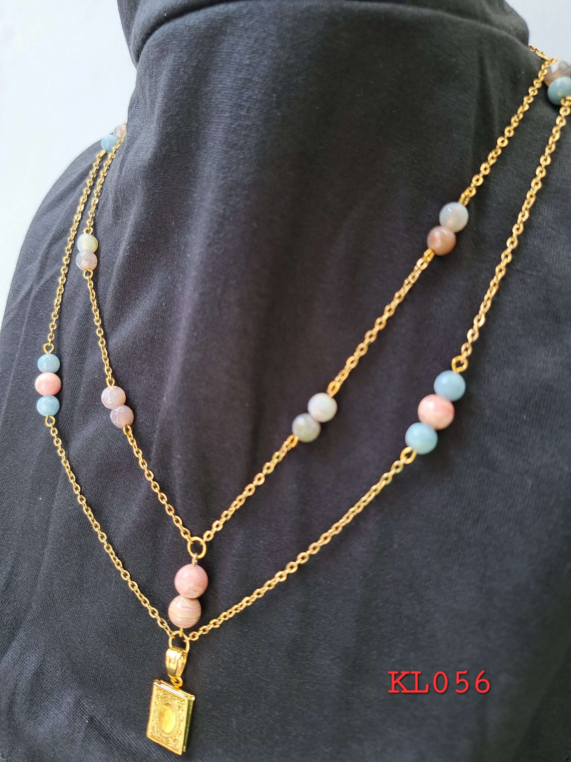 Kalung rantai susun liontin alquran kombinasi batu alam