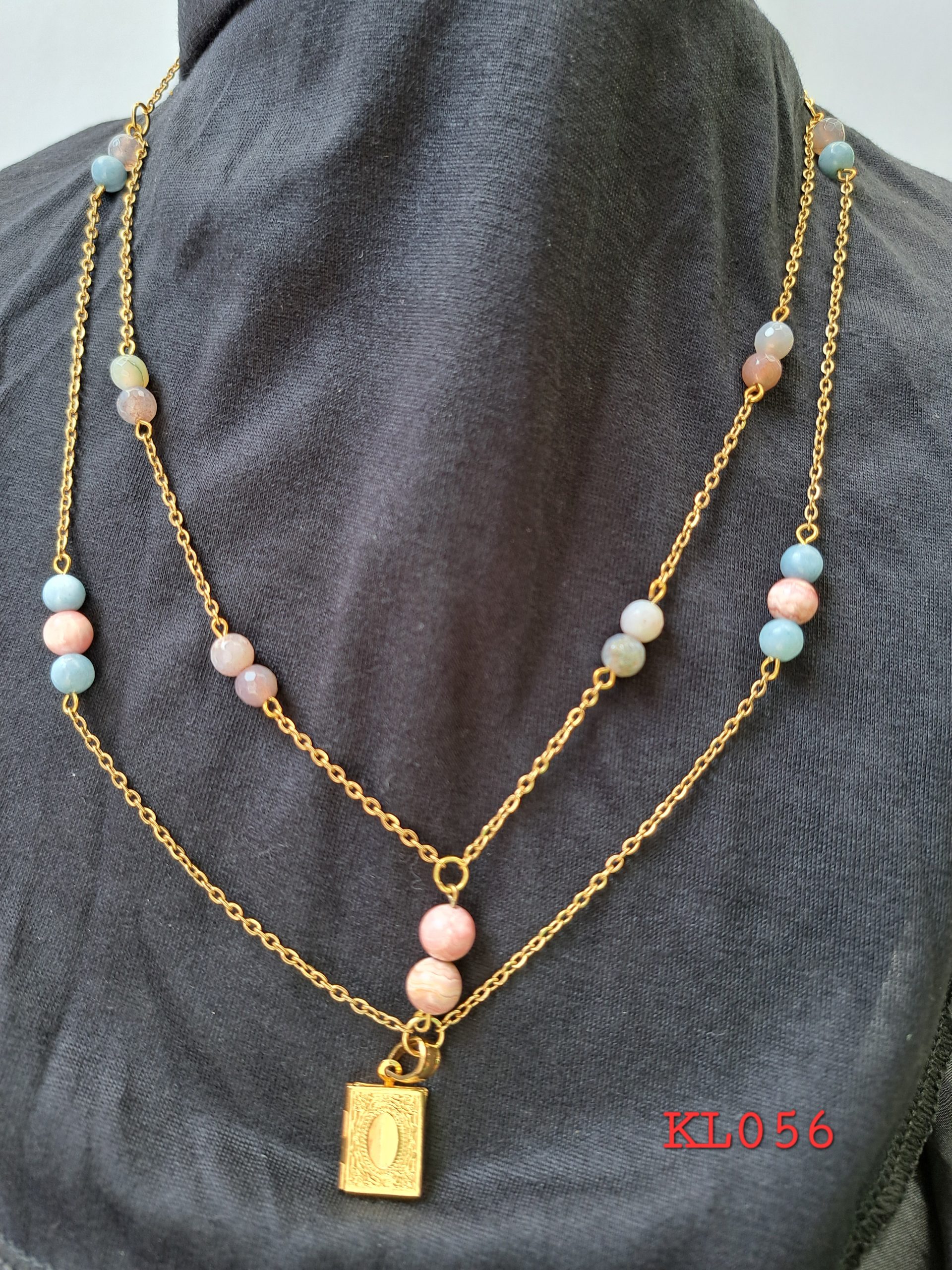 Kalung rantai susun liontin alquran kombinasi batu alam