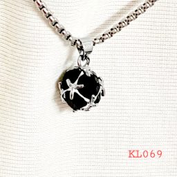 Kalung rantai stainless steel liontin kristal bulat hitam 10 mm