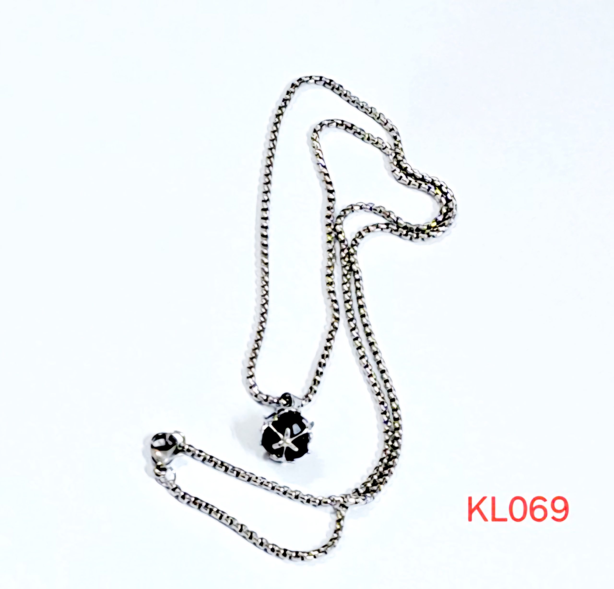Kalung rantai stainless steel liontin kristal bulat hitam 10 mm