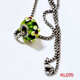 Kalung rantai stainless steel liontin lampwork hijau
