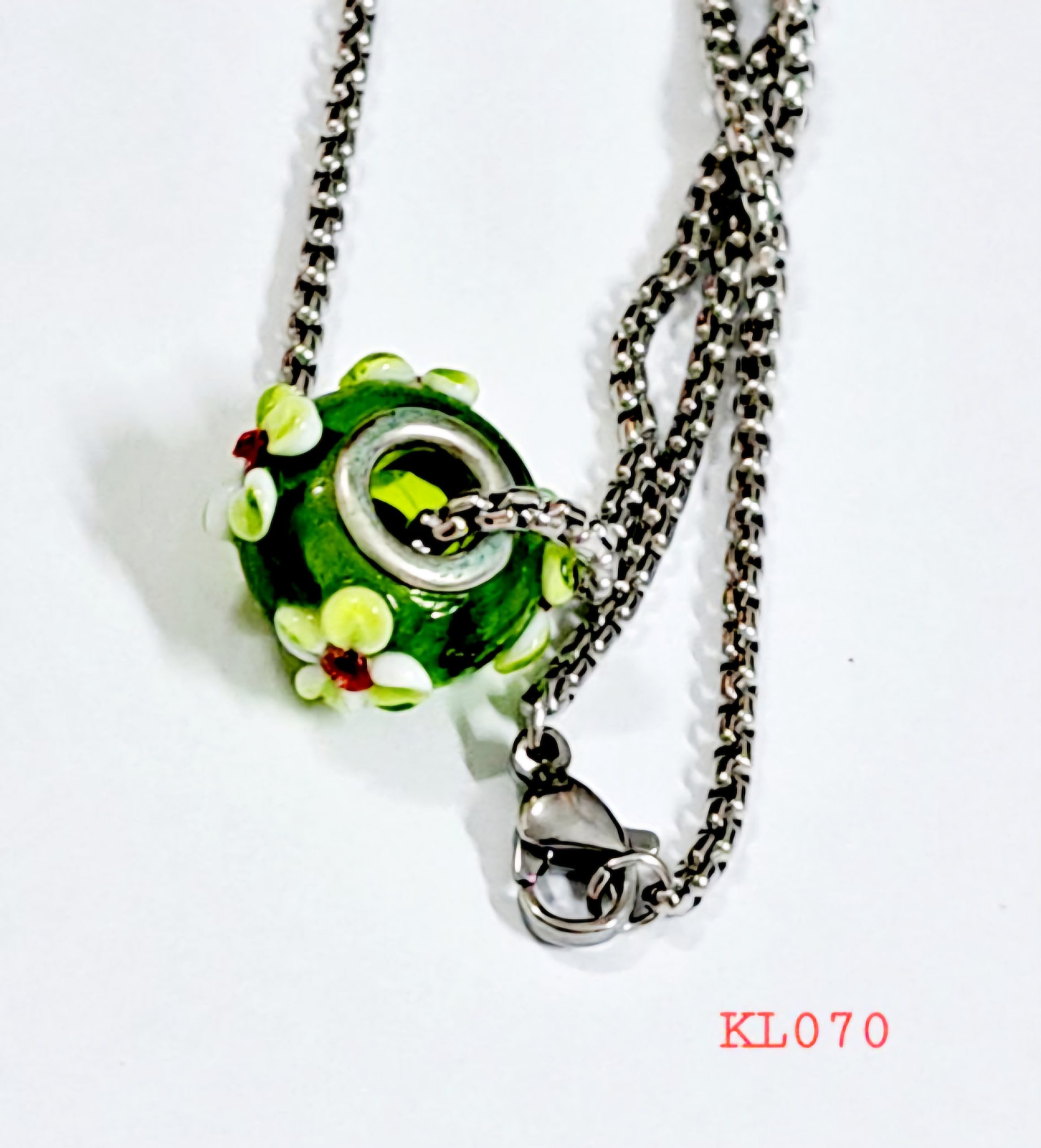 Kalung rantai stainless steel liontin lampwork hijau