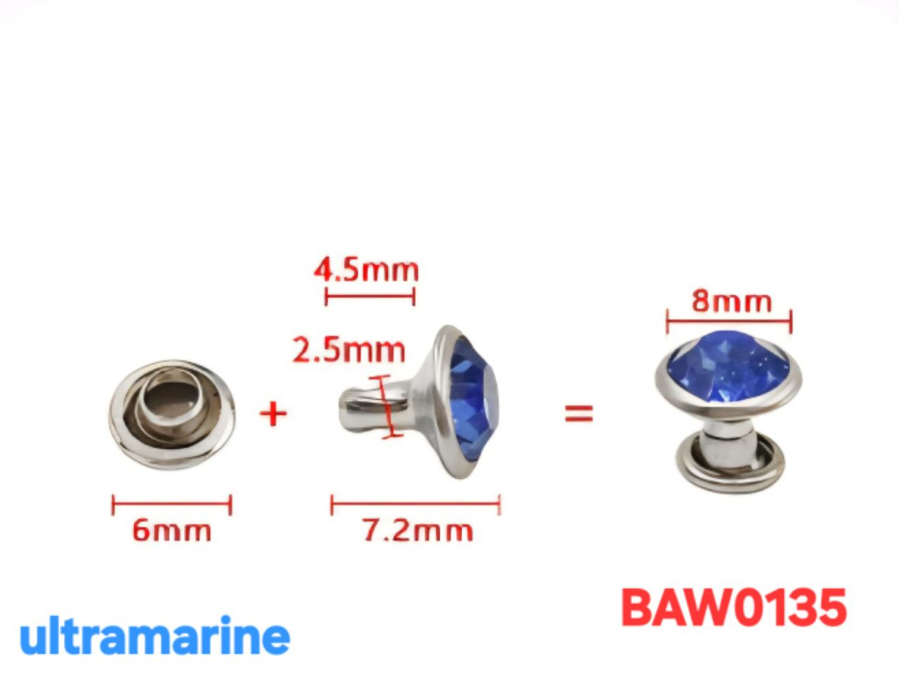 Rivet acrylic rhinestone 8mm warna ultramarine