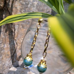 Anting-anting tusuk rantai gold Ujung mutiara imitasi tosca
