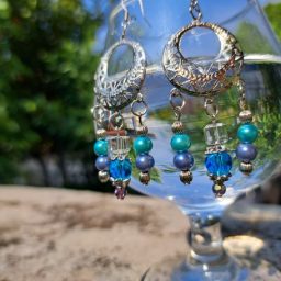 Anting-anting gantung plat silver mote biru tosca