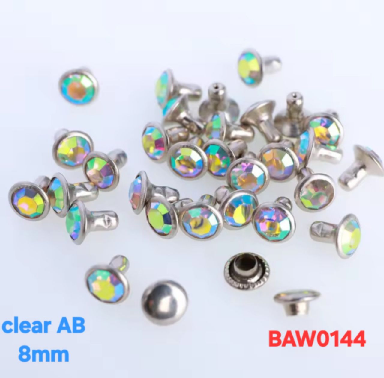 Rivet acrylic rhinestone 8mm clear AB