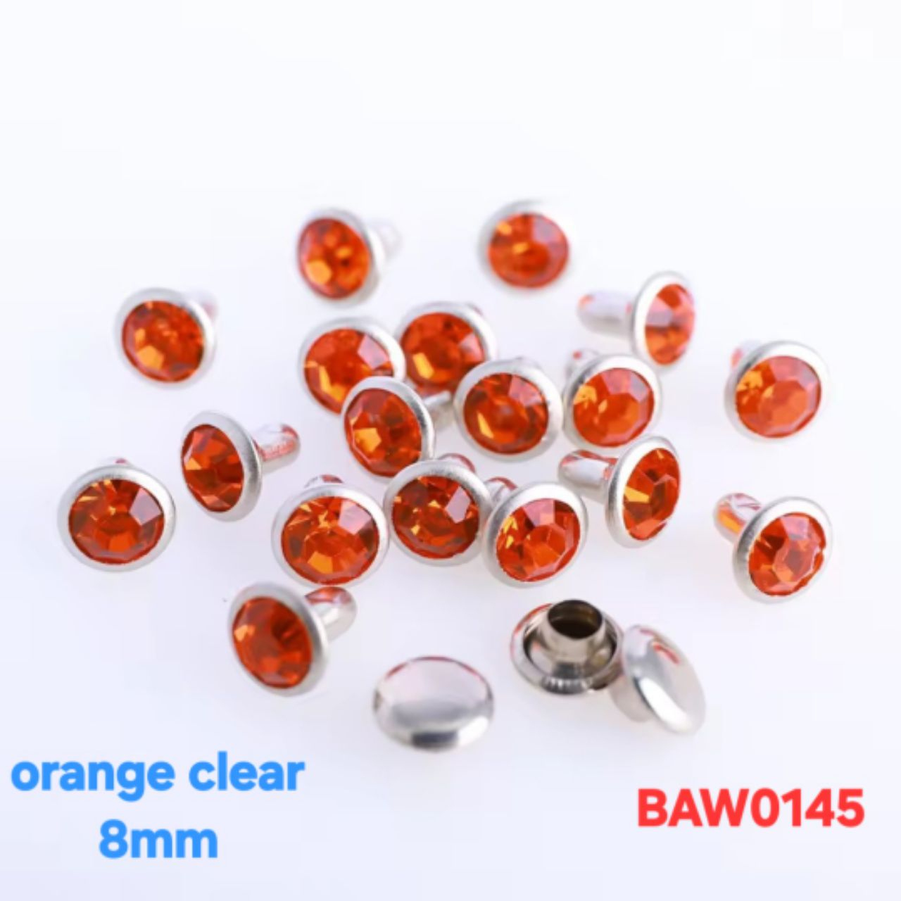 Rivet acrylic rhinestone 8mm orange clear
