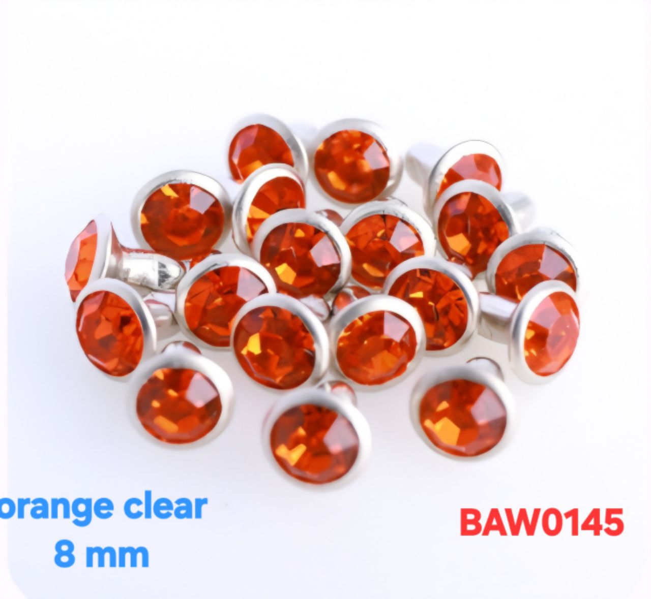 Rivet acrylic rhinestone 8mm orange clear