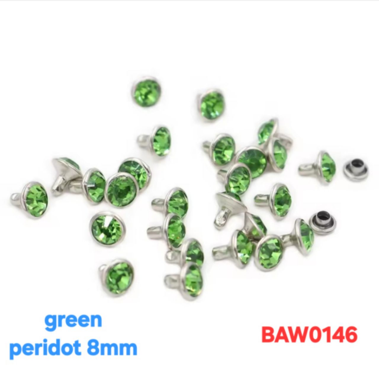 Rivet acrylic rhinestone 8mm warna green peridot