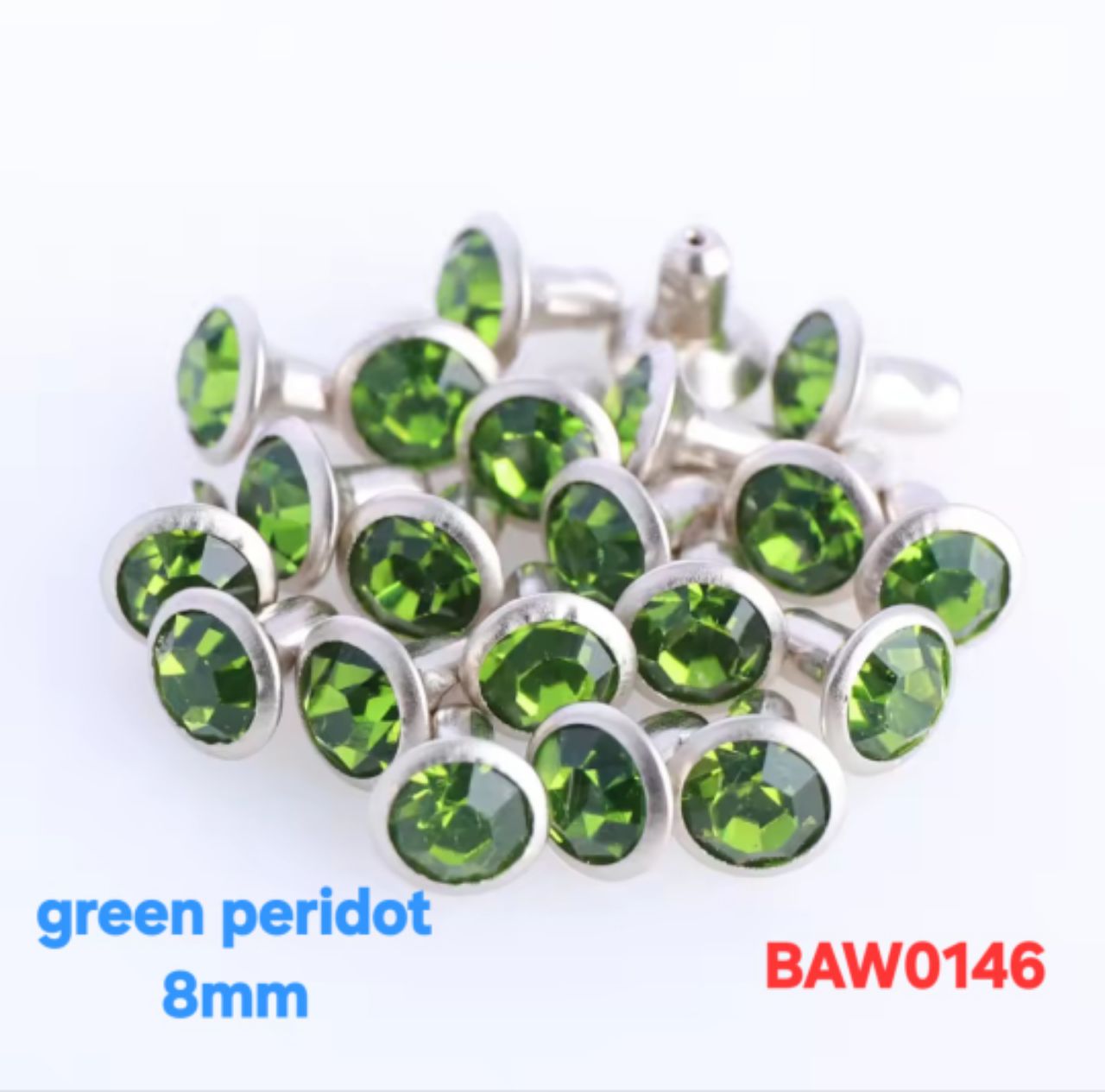 Rivet acrylic rhinestone 8mm warna green peridot