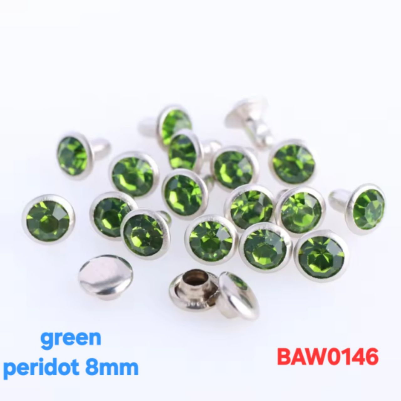 Rivet acrylic rhinestone 8mm warna green peridot